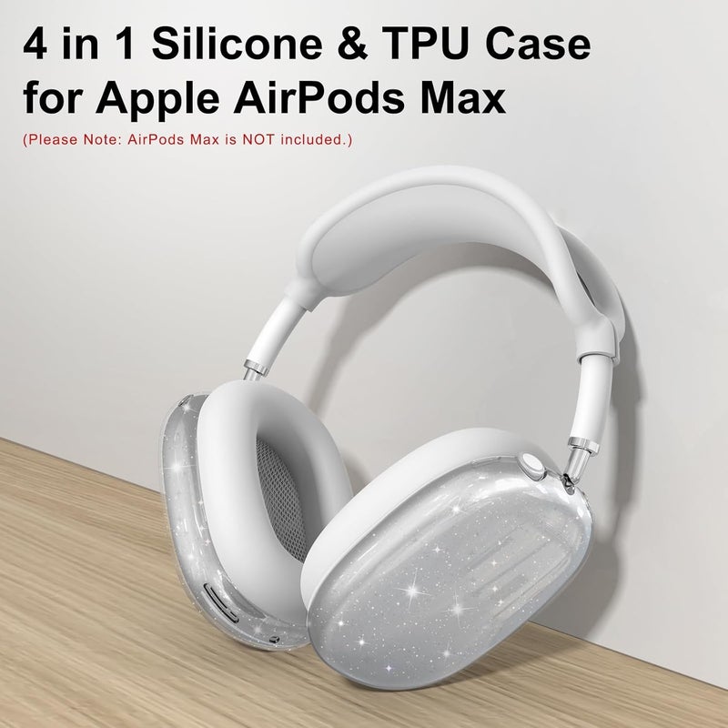 MINDRESY [4 in 1] Silicone Case Cover for AirPods Max,Clear Soft TPU Ear Cups Cover/Ear Pad Case/Headband Cover for AirPods Max(2024/2020),Transparent Accessories for Apple AirPod Max (USB-C),Glitter White - Image 2